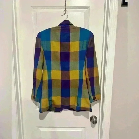 Vintage Casual Corner Blue Yellow and Green Checkered Blazer Sz 6 - Picture 3 of 4